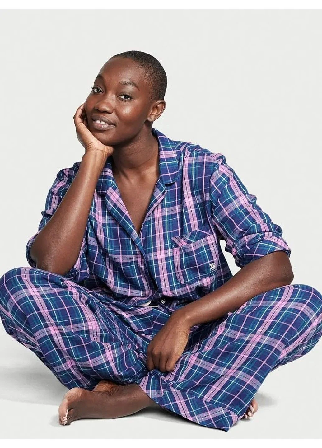 Комбинированная всесезон фланелевая пижама long pajama set Victoria's Secret