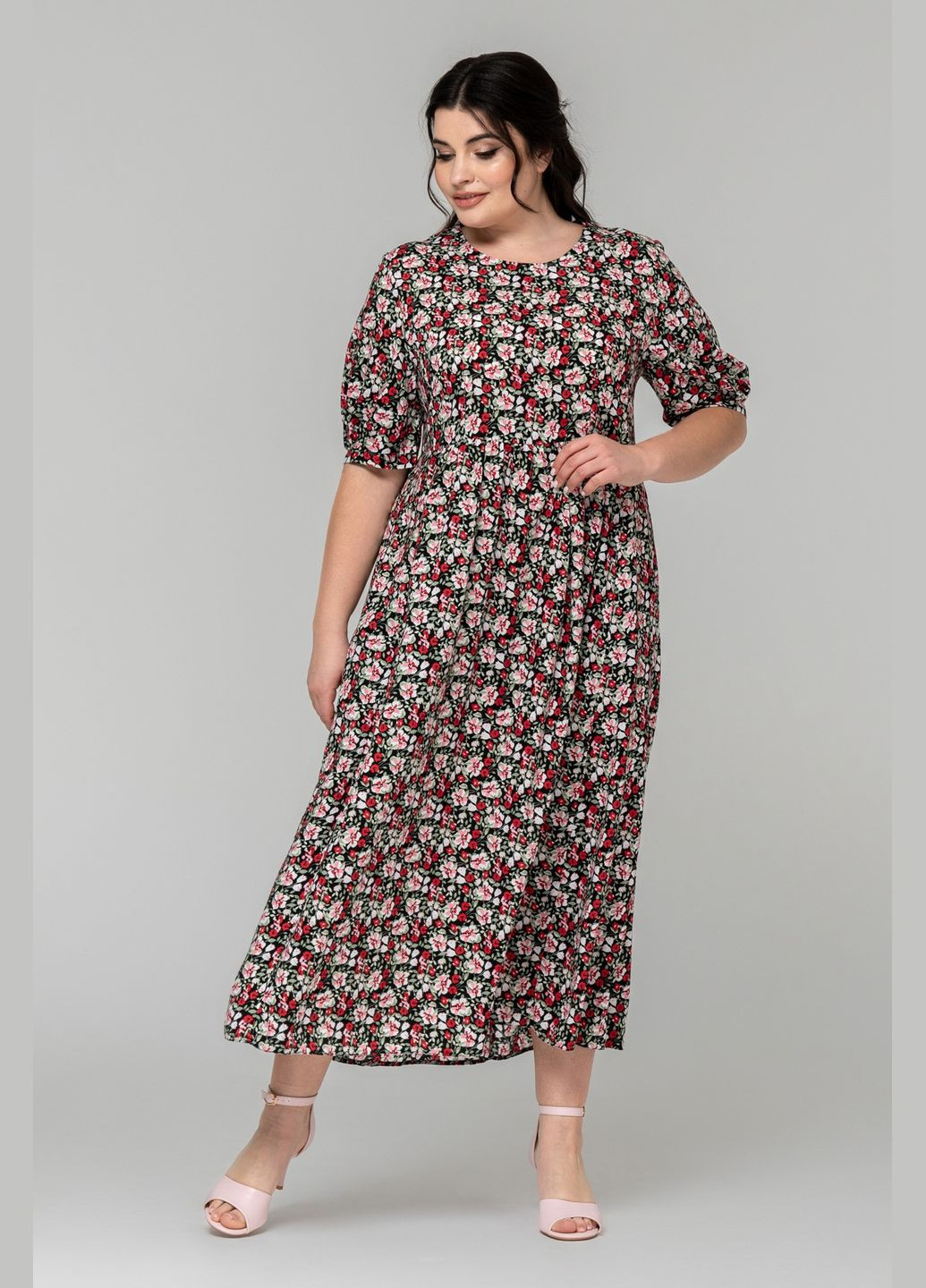 Комбінована жіноча літня сукня з відрізним ліфомта втачним рукавом на манжеті all posa (ap101221p) A'll Posa