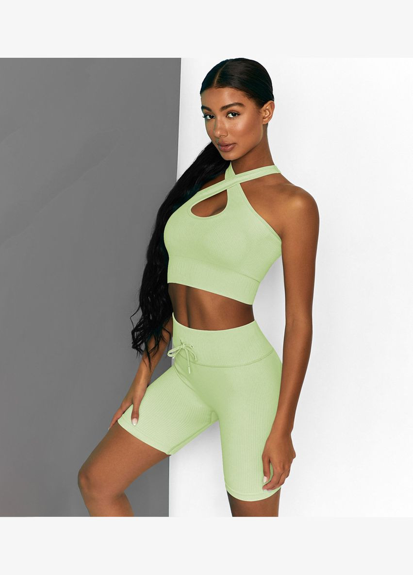 Комплект для фітнесу (спортивний костюм) топ та велосипедки Рубчик 9633 S салатовий Fashion (336547437)