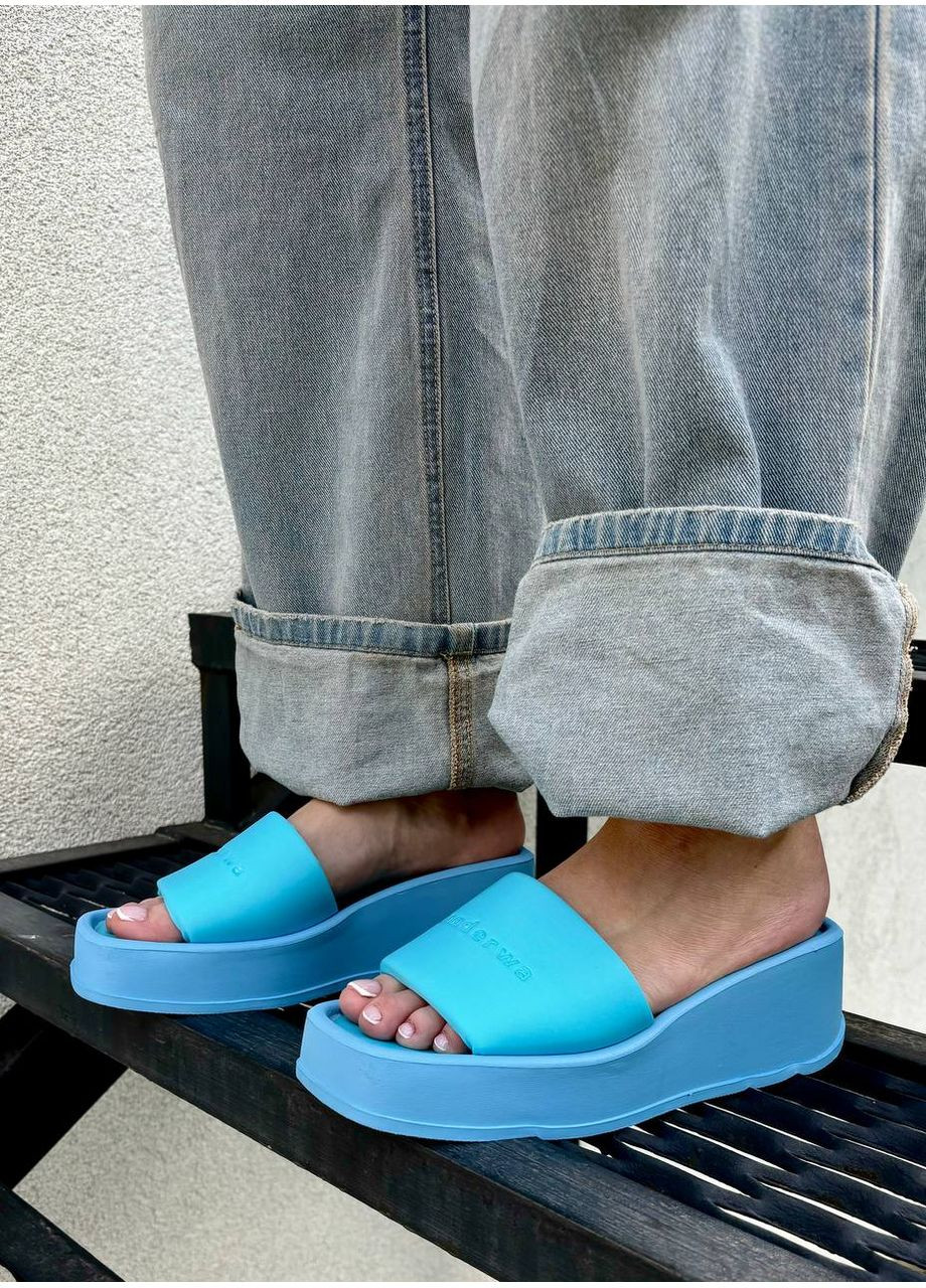 Жіночі капці шльопанці на високій підошві платформі блакитні TS20219 No Brand (352767581)