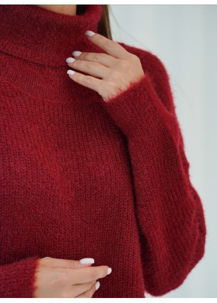 Бордовое повседневный платье-гольф свободного кроя No Brand однотонное