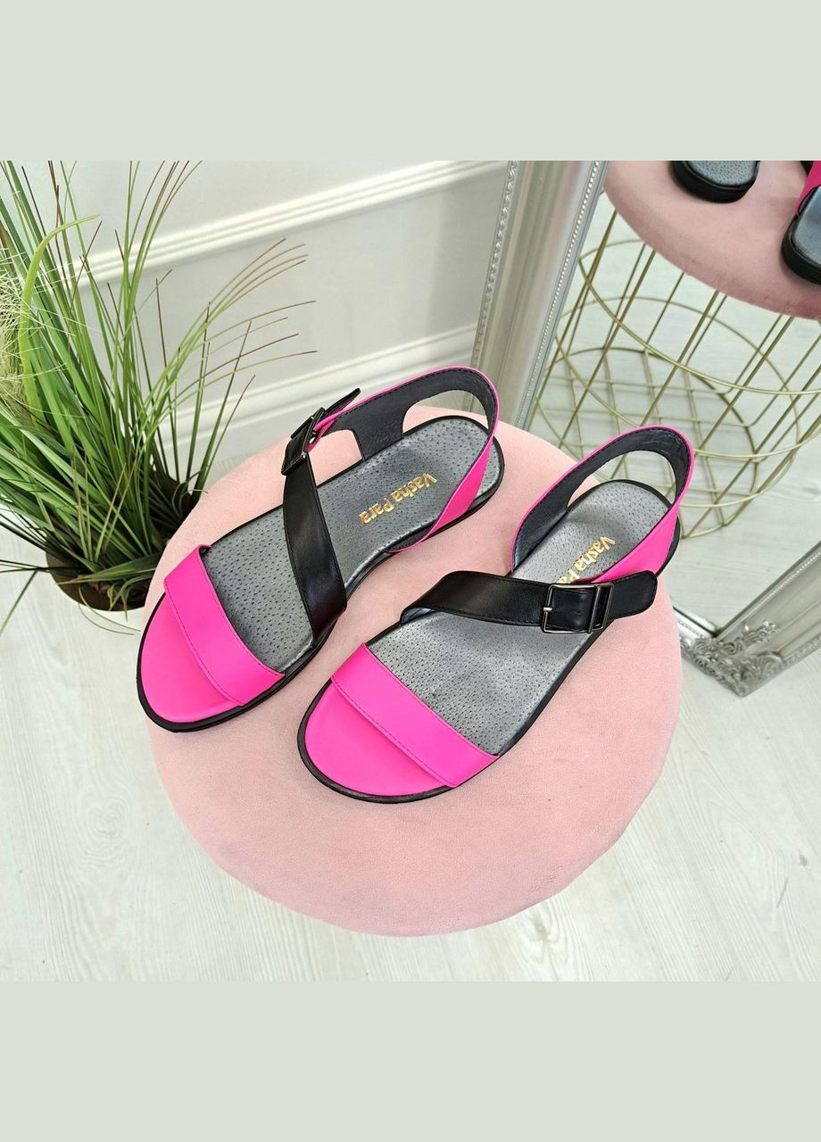 Босоніжки жіночі шкіряні на низькому ходу, колір фуксія/чорний. 41 розмір Vasha para (319859629)