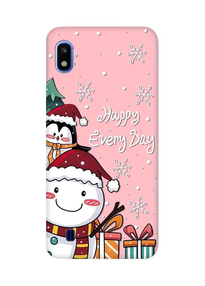 Матовий рожевий чохол на Samsung Galaxy A10 (2019) A105 Сніговик і пінгвін (новорічний принт 156) Creative (362969232)