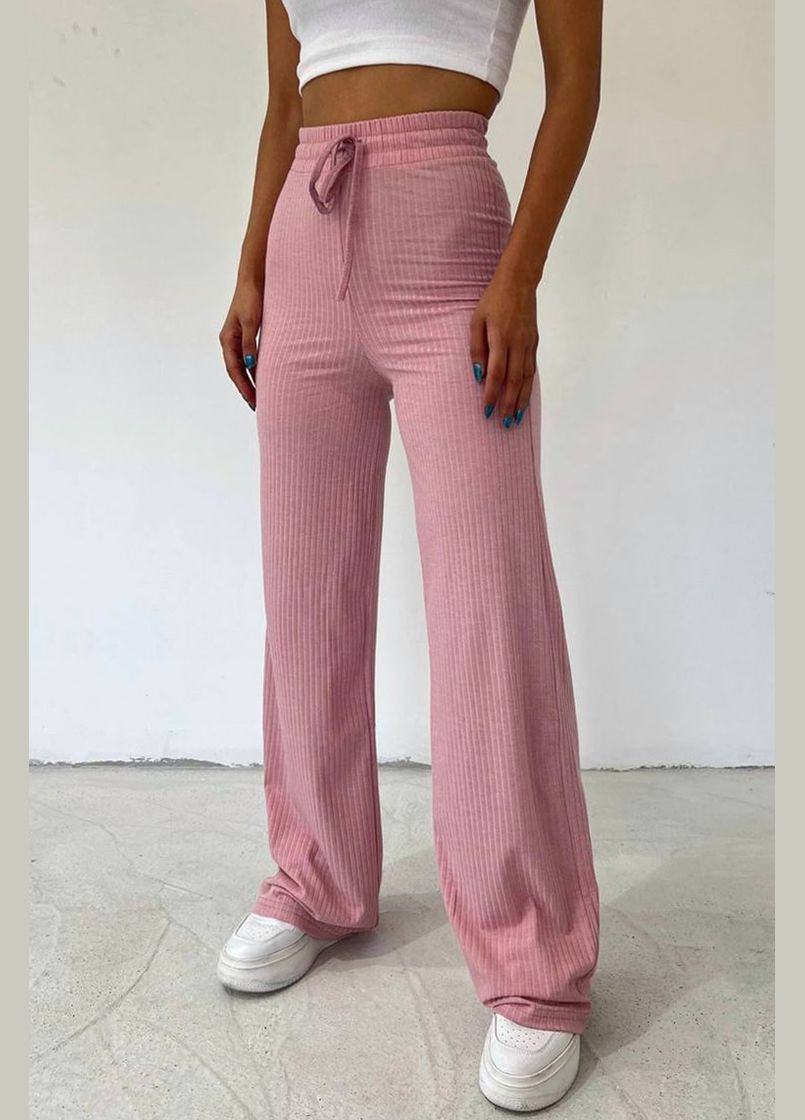 Штани жіночі в рубчик рожевого кольору Let's Shop (290108229)