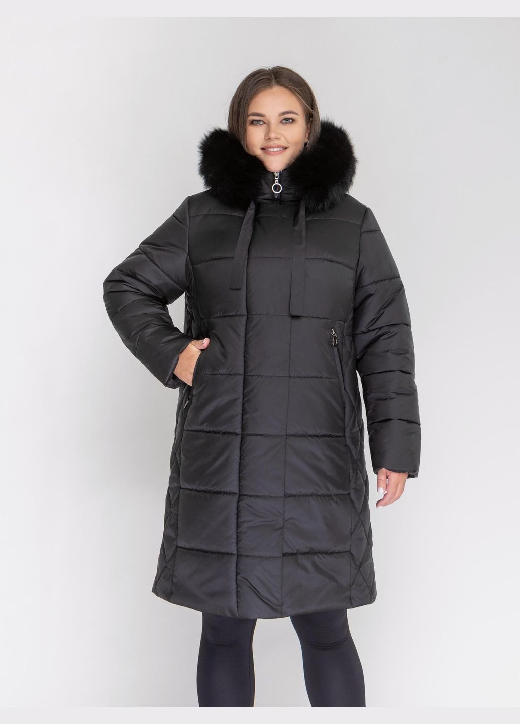 Черная зимняя пуховик зимний женский большого размера SK