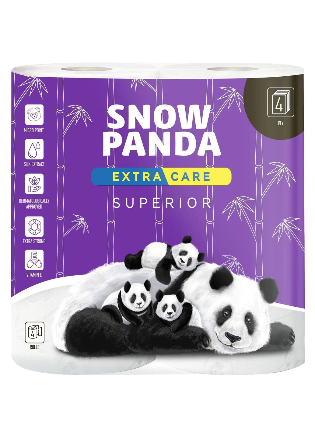 Четырехслойная туалетная бумага Снежная Панда Extra Care Superior, 8 рулонов Сніжна Панда (328200417)