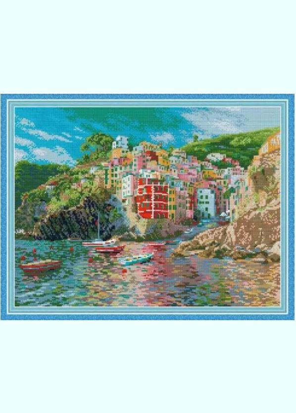 Набор для вышивания по нанесённой на канву схеме "The seaside town". AIDA 14CT printed 48*37 см Joy Sunday (313613378)