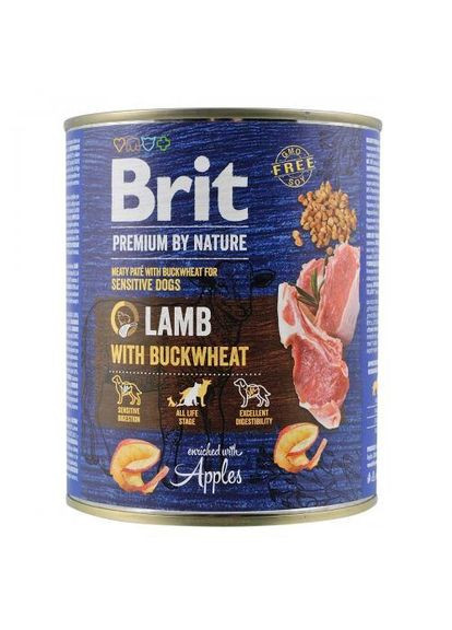 Вологий корм Premium by Nature для собак, ягня з гречкою, 800 г Brit (362583102)
