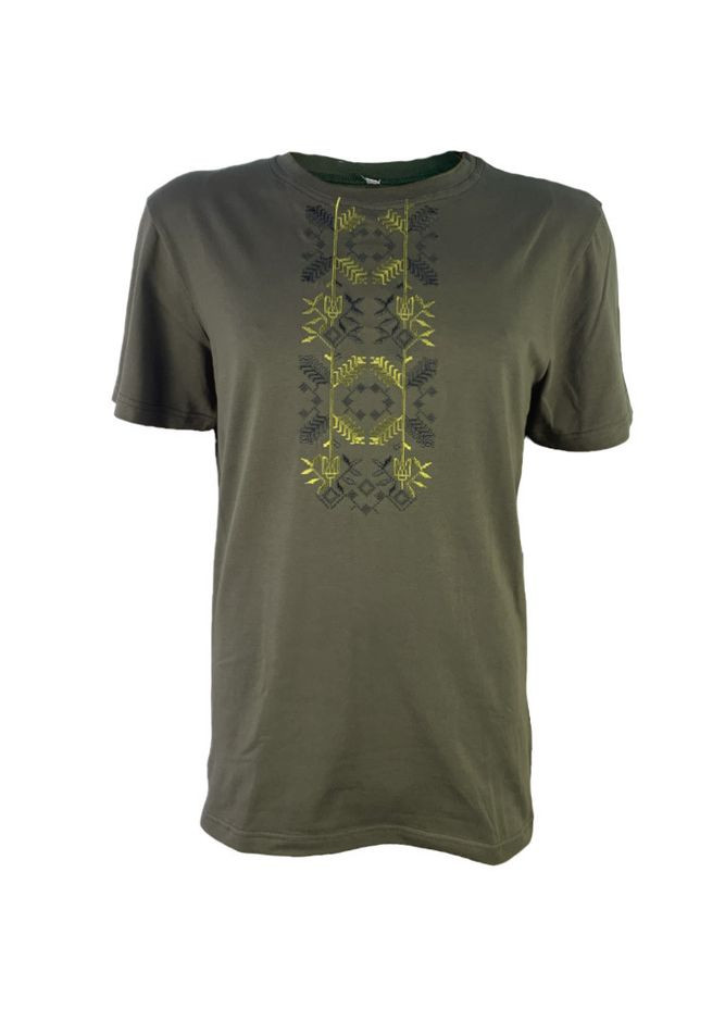 Хакі (оливкова) футболка love self кулір хакі вишивка соняшник р. 5xl (58) з коротким рукавом 4PROFI