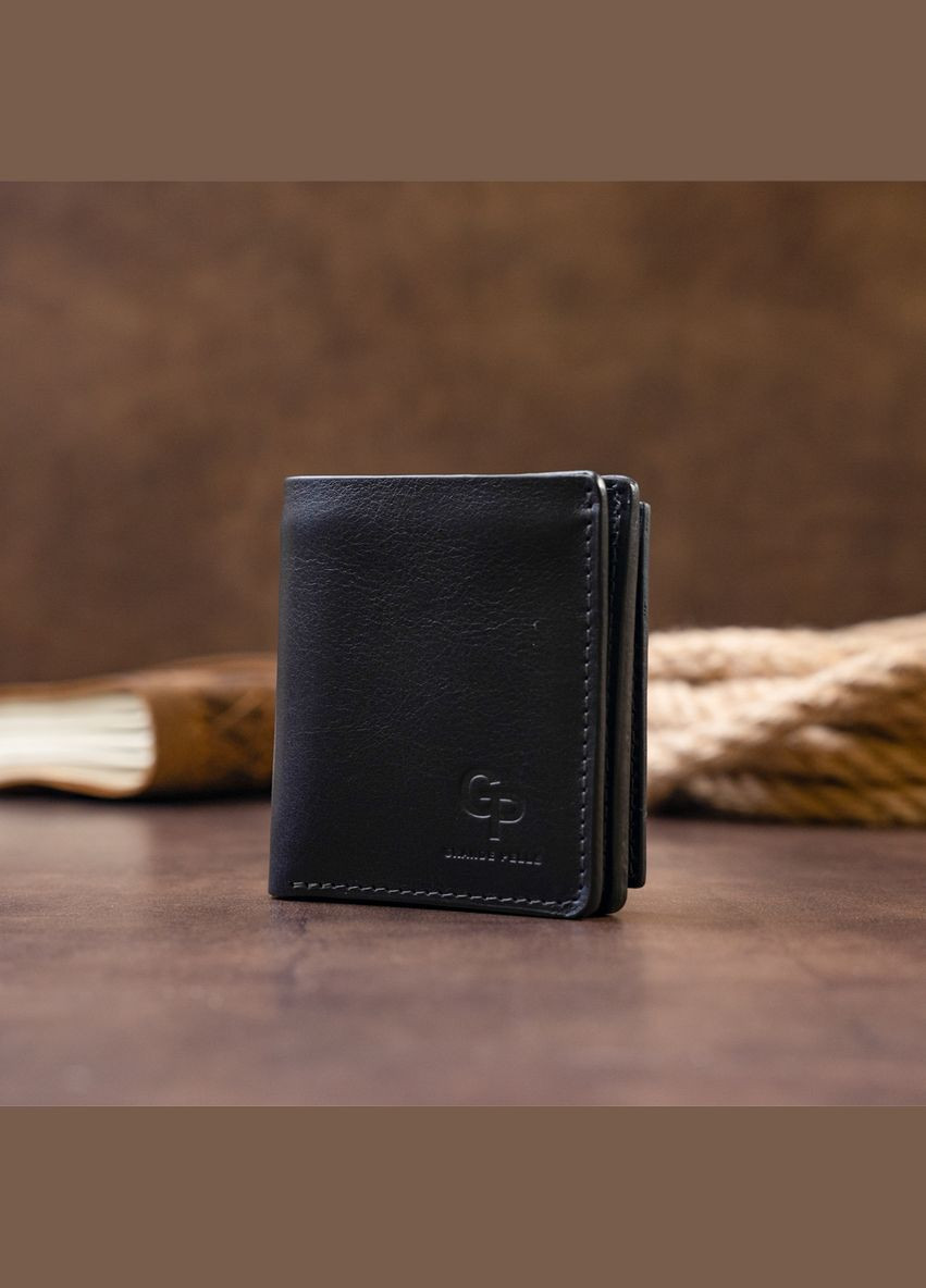 Вертикальне глянсове портмоне з накладною монетницьою 11332 Синє Grande Pelle (331907196)