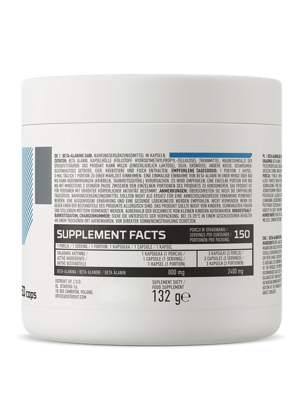Амінокислота Beta-Alanine, 150 капсул Ostrovit (315870761)