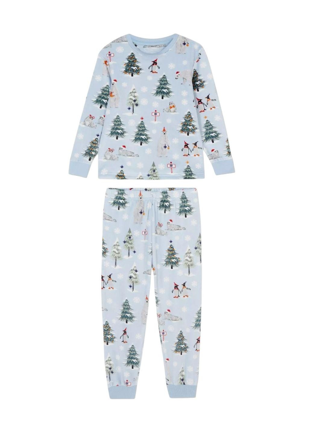 Блакитна зимня дитяча тепла новорічна флісова піжама блакиткна (25101045) кофта + брюки Primark