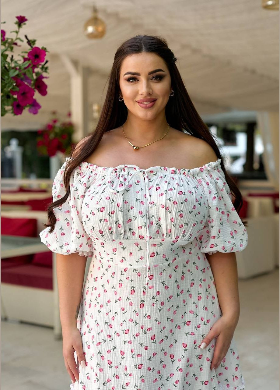 Белое повседневный платье Україна с цветочным принтом