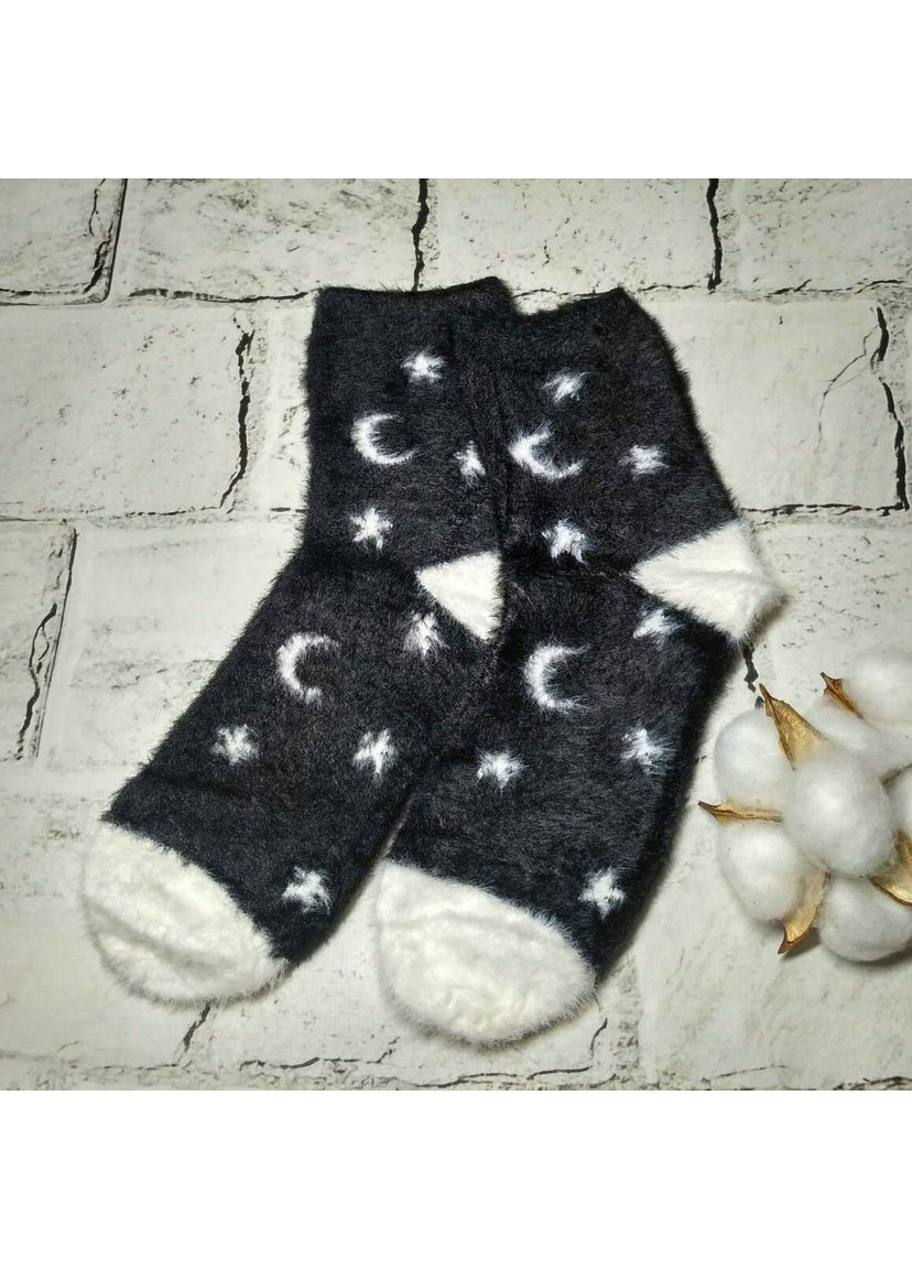 Чёрно-белых носки женские теплые термоноски норка кашемир звезды 36-41р черно-белые Золото рисунки (365754447)
