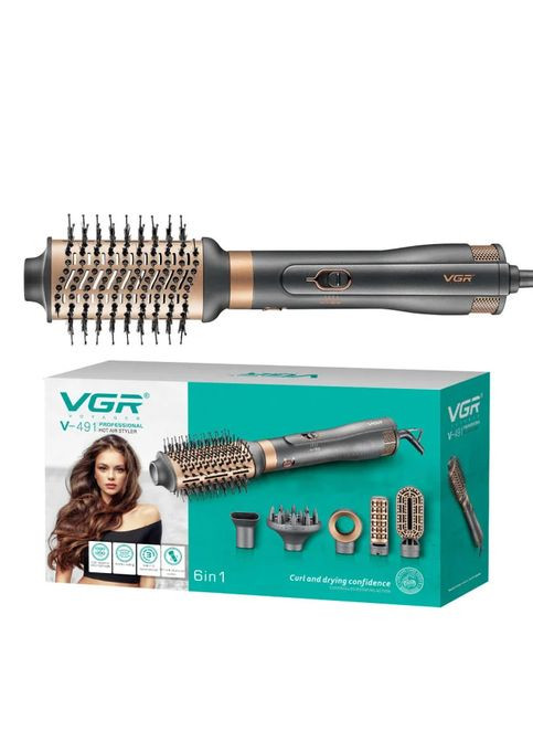 Фен стайлер для укладання волосся 6 в 1, 1000 Вт + 6 насадок V-491 / Фен-щітка для завивання волосся VGR (311309202)