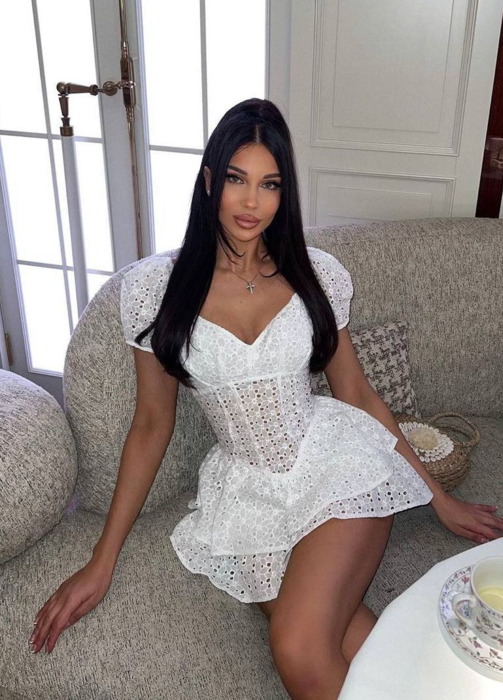 Стильный комбинезон из прошвы Tik-Tak однотонный белый повседневный прошва