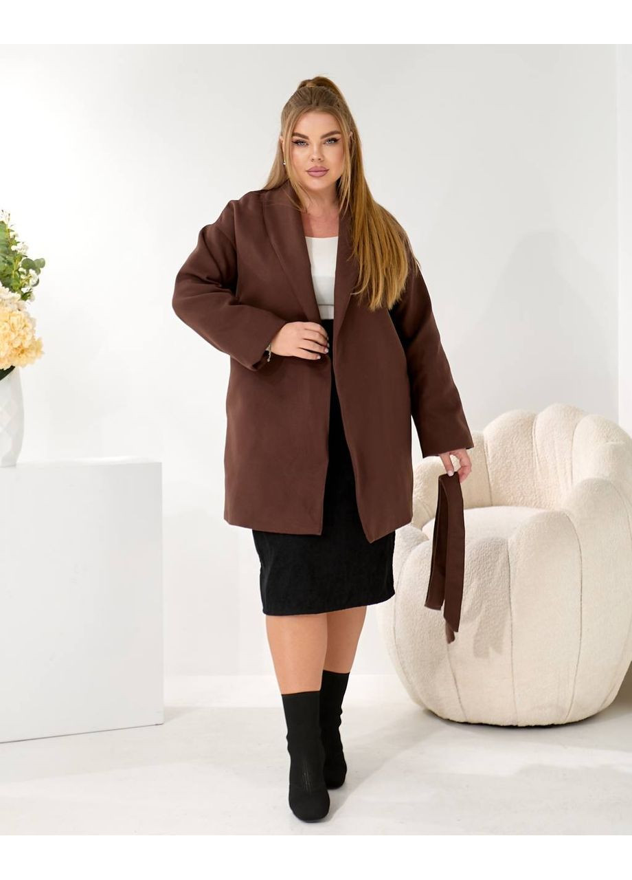 Коричневе демісезонне Пальто жіноче кашемірове великих розмірів Style Point