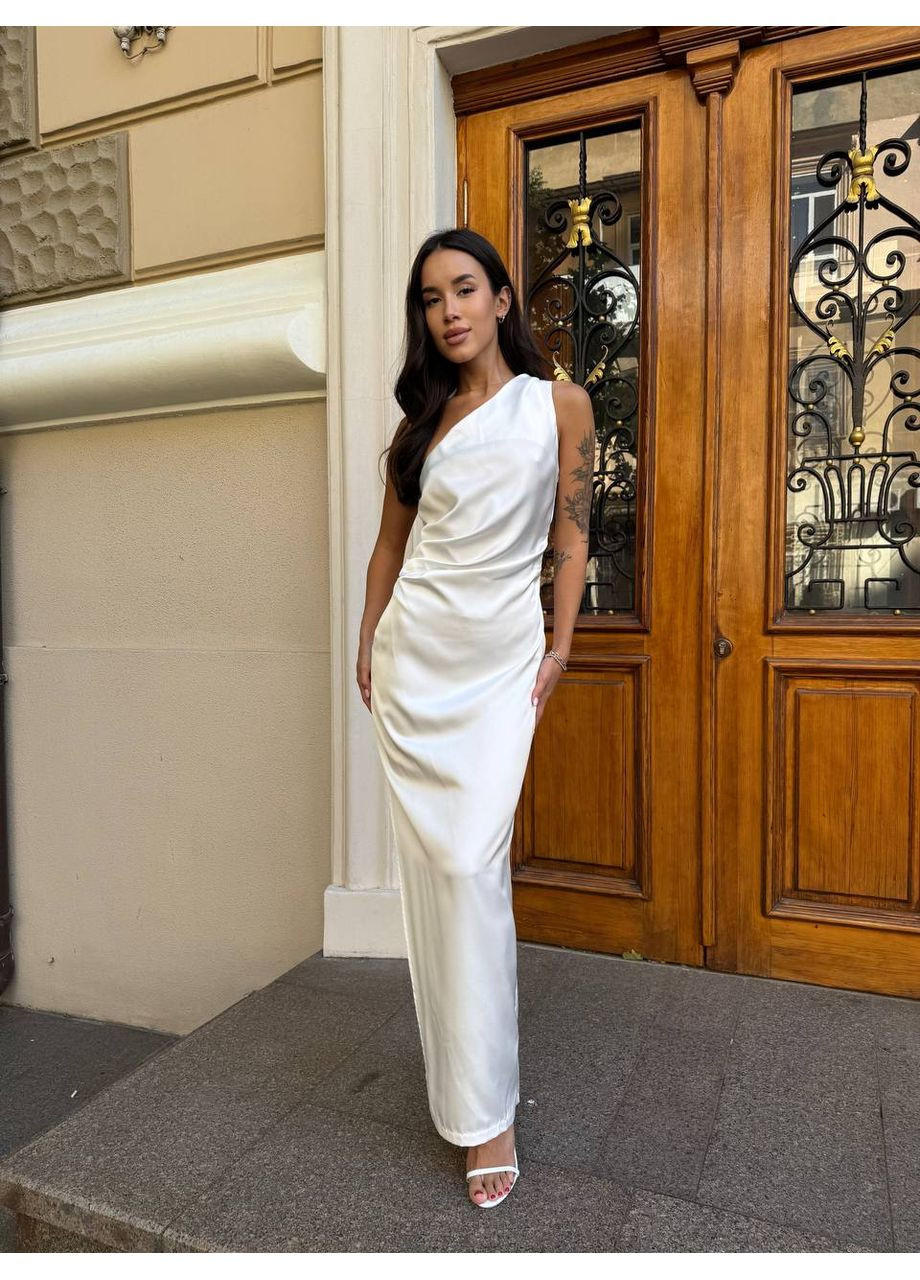 Молочное вечернее шелковое платье макси Fashion