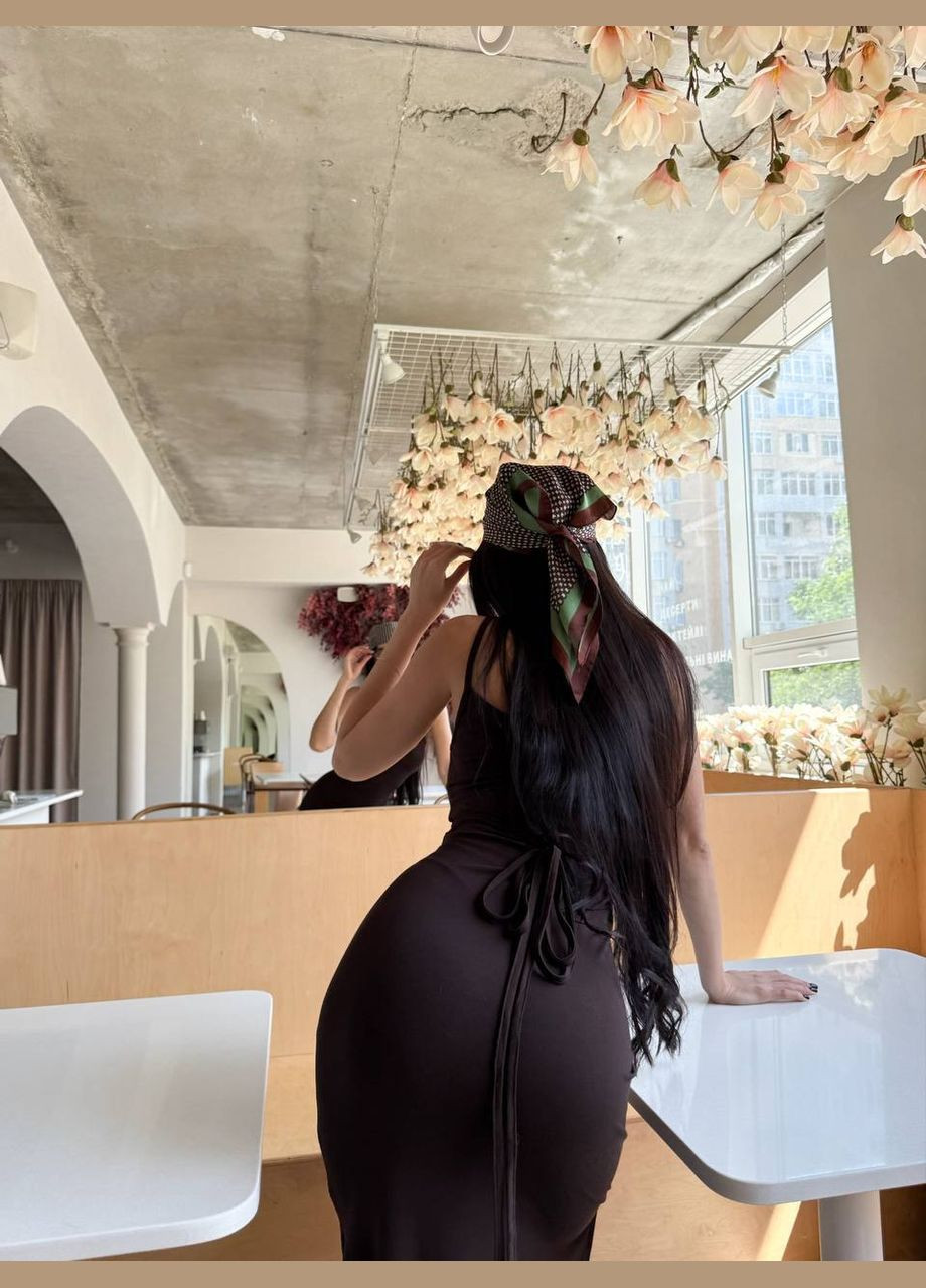 Коричневое праздничный, коктейльное, спортивное, пляжное, повседневный, откровенный платье макси с завязками Україна