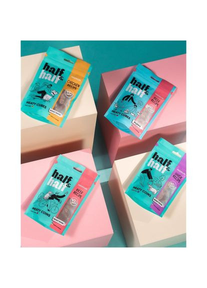 Лакомства для собак в форме мясных кубиков с курицей, 100 г Half&Half (335419207)