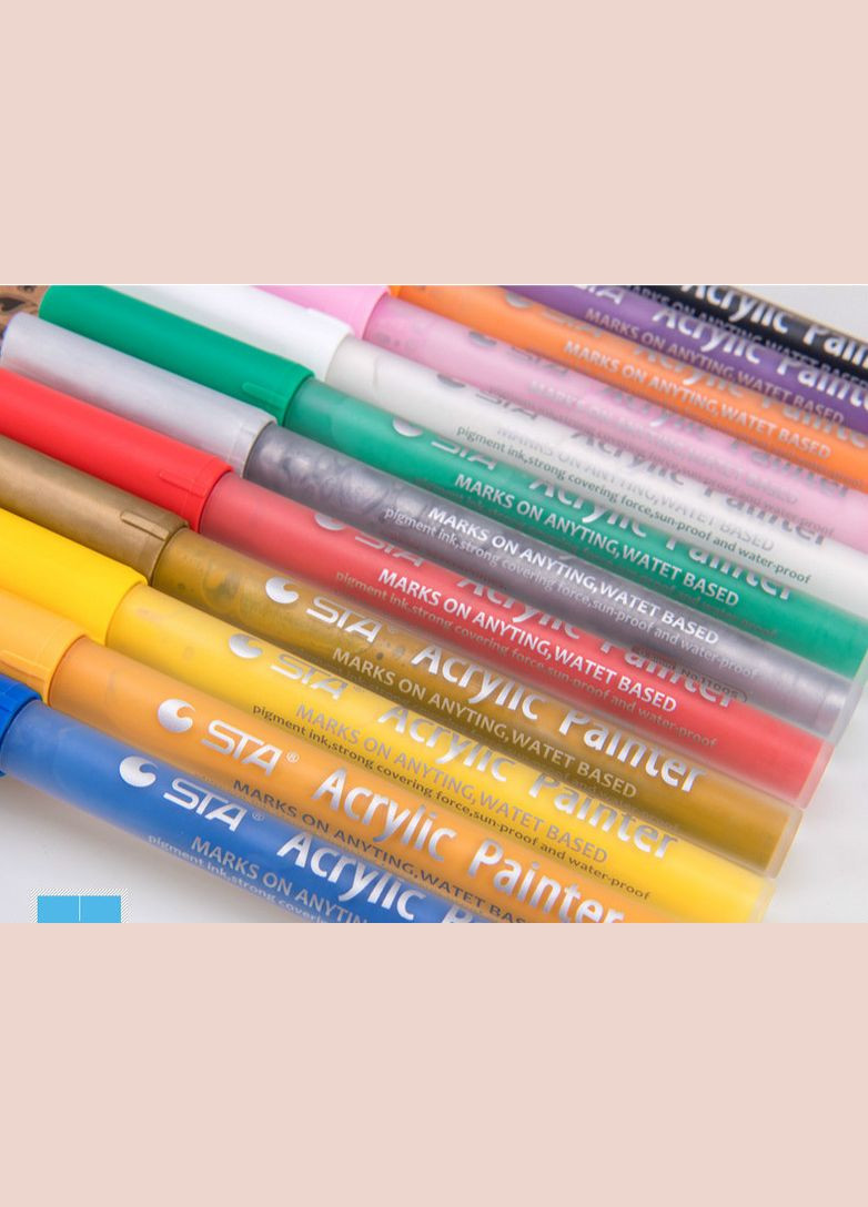 Набір акрилових маркерів для малювання на різних поверхнях 12 кольорів STA (322650464)