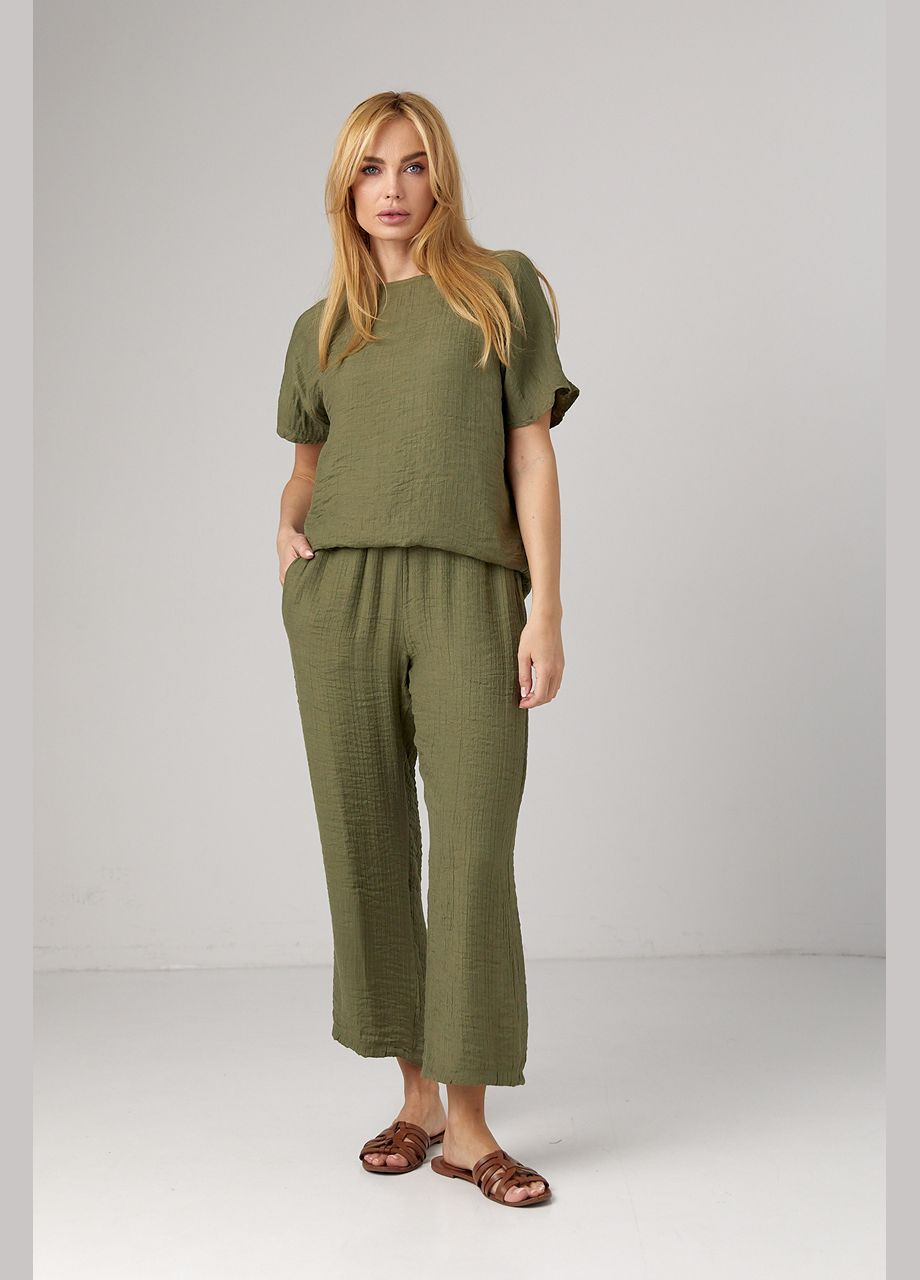 Літній костюм з брюками та футболкою - кремовий Lurex (296470805)