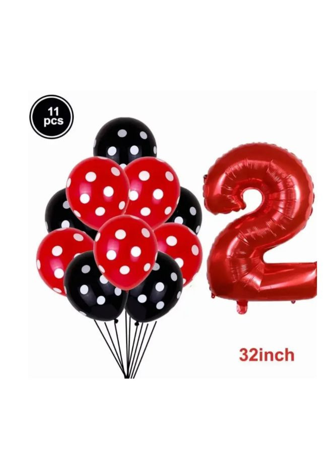Кульки Леді Баг та шар цифра 2 11 штук 32 дюйма червоно-чорний Jannet кулька (337339702)