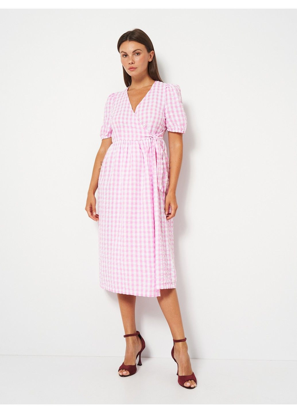 Розовое кэжуал платье Monki в клетку