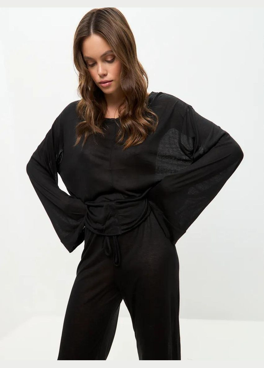 Чорна жіноча піжама з віскози, костюм для дому кофта + брюки Veronica