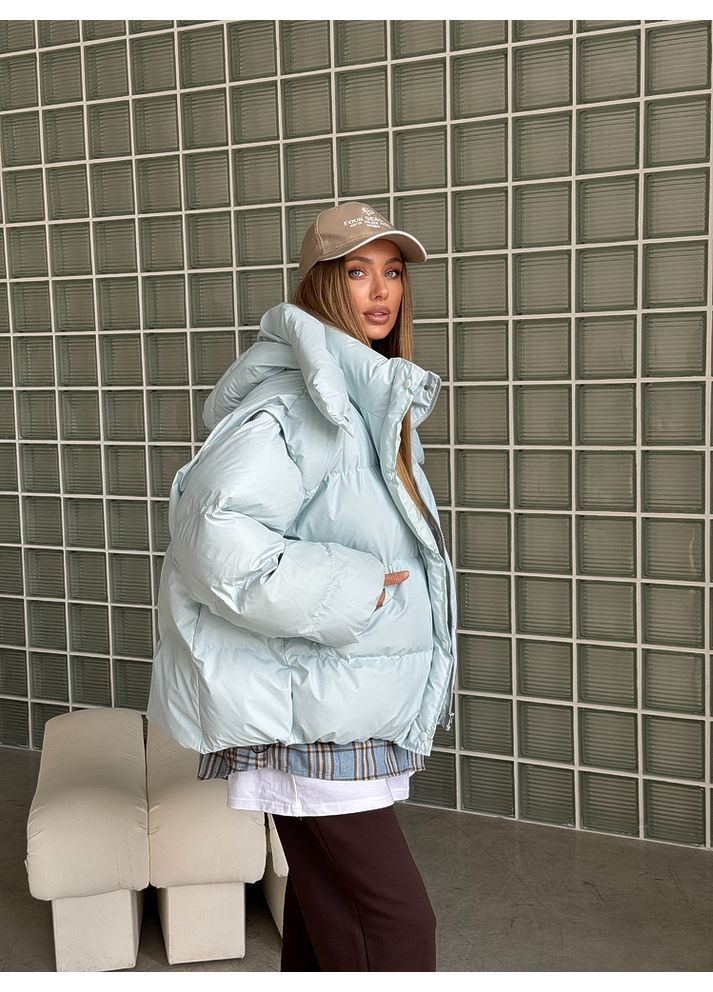 Блакитна зимня жіноча тепла куртка transformer з кишенями та капюшоном (mil588) milirud