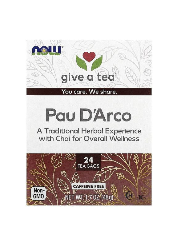 Чай из коры муравьиного дерева Пау Д'Арко Pau D'Arco без кофеина 24 пакетика 48 г Now Foods (289770500)