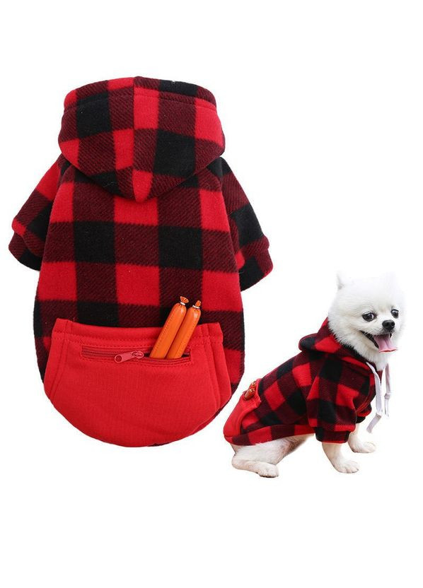 Худи для собак с карманом Pet Style "Сосиска" Чернокрасная клетка XS No Brand - (323234416)