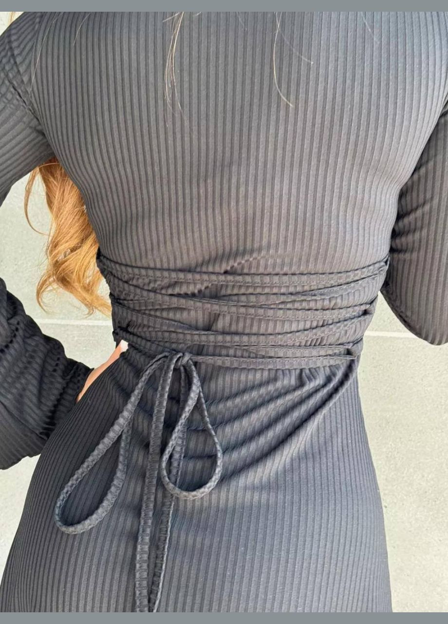 Чорна святковий, повсякденний, коктейльна жіноча сукня в рубчик силуетна Avanti однотонна