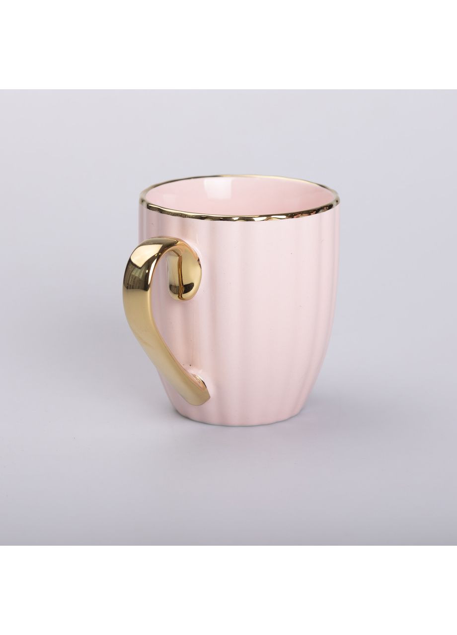 Чашка керамическая с золотым ободком и золотой ручкой 420 (мл) Розовая Liling Rongxiang Ceramic (360454842)