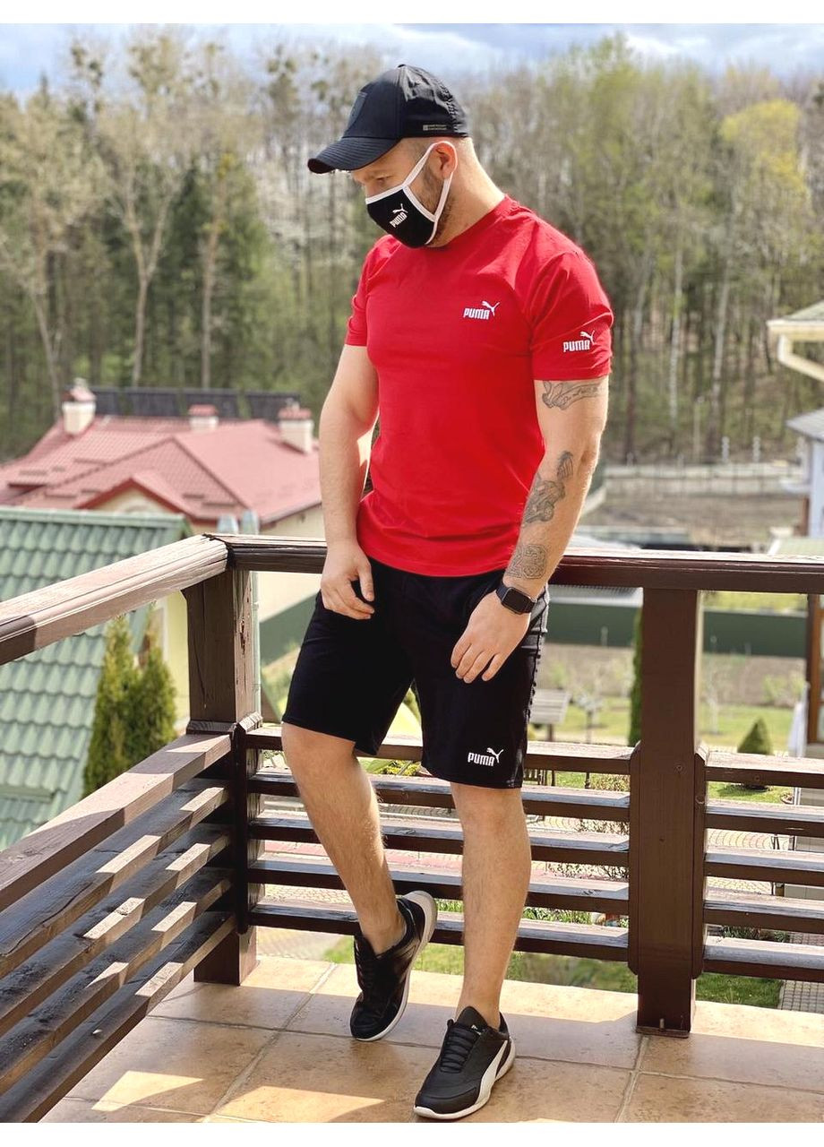 Літній чоловічий спортивний костюм комплект футболка та шорти для спорту та відпочинку чорний ProDobro (363136171)