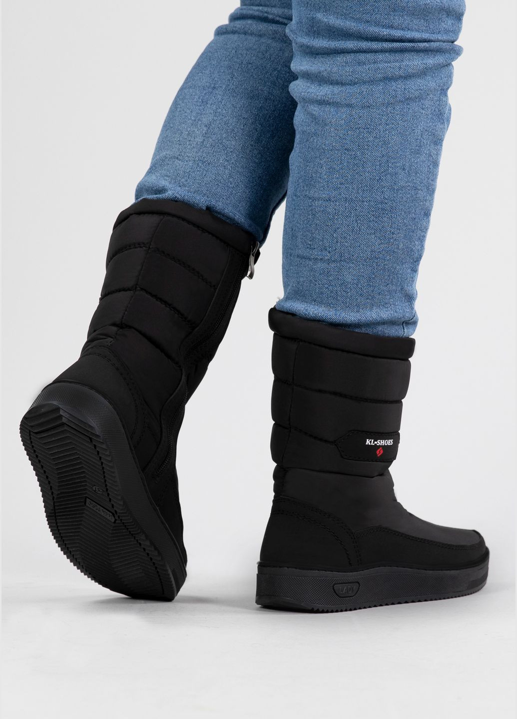 Черные дутики женские kl-shoes с мехом высокие черные (аб 7) Kluchkovskyy на молнии