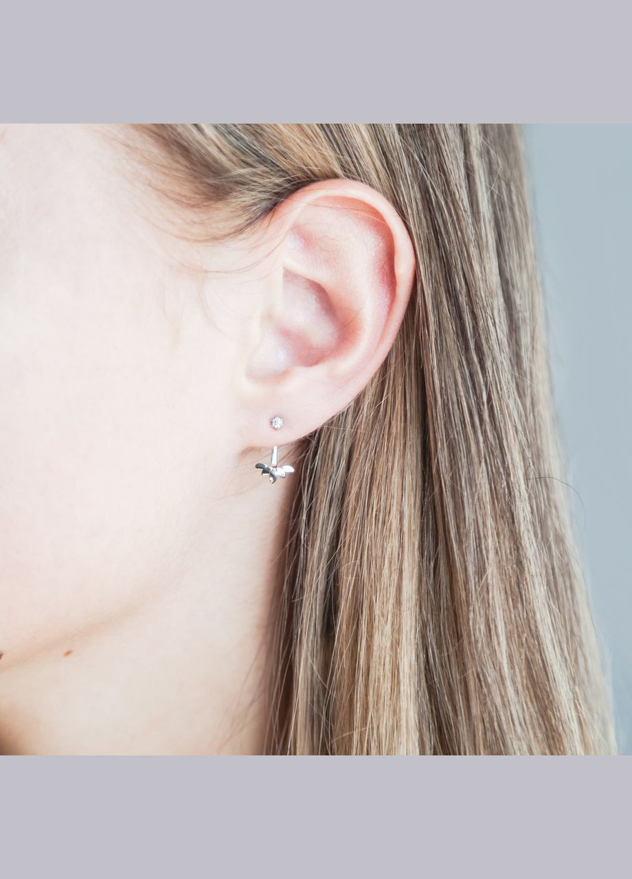 Серебряные серьги с фианитами. Каштан (342334718)