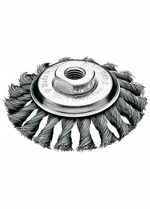 Щетка коническая 125хМ14х2,0 мм скрученная жгутами стальная проволока 0,5 мм 15000 об/мин 473257 (13873) Lessmann (295039302)