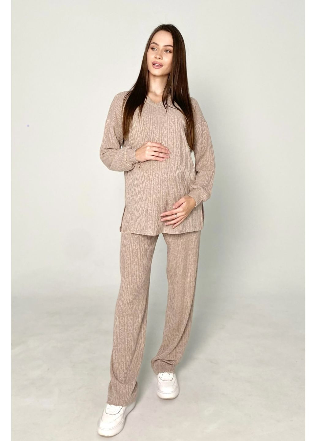 Трикотажный костюм для беременных и кормящих бежевый Dianora (361220045)
