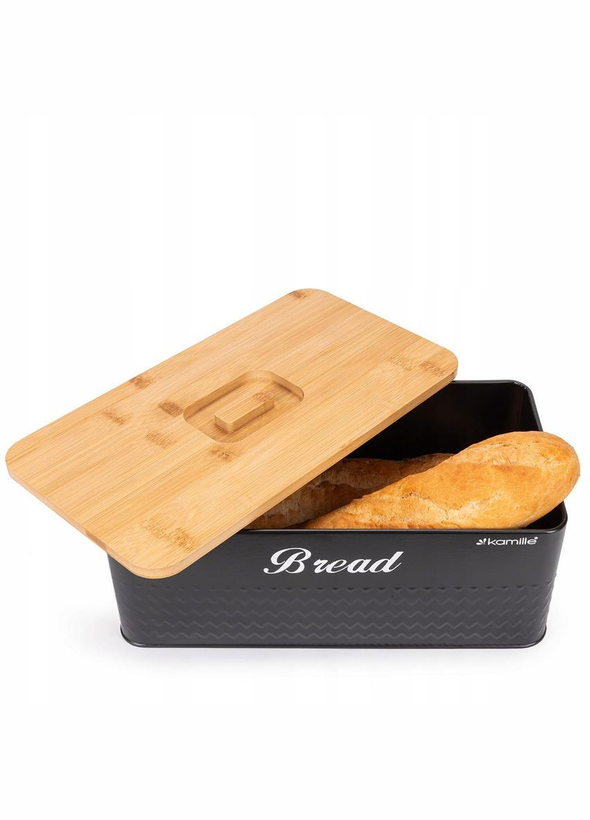 Хлібниця металева з кришкою з бамбука 33×18×12 см KM-1124 Kamille (341537469)