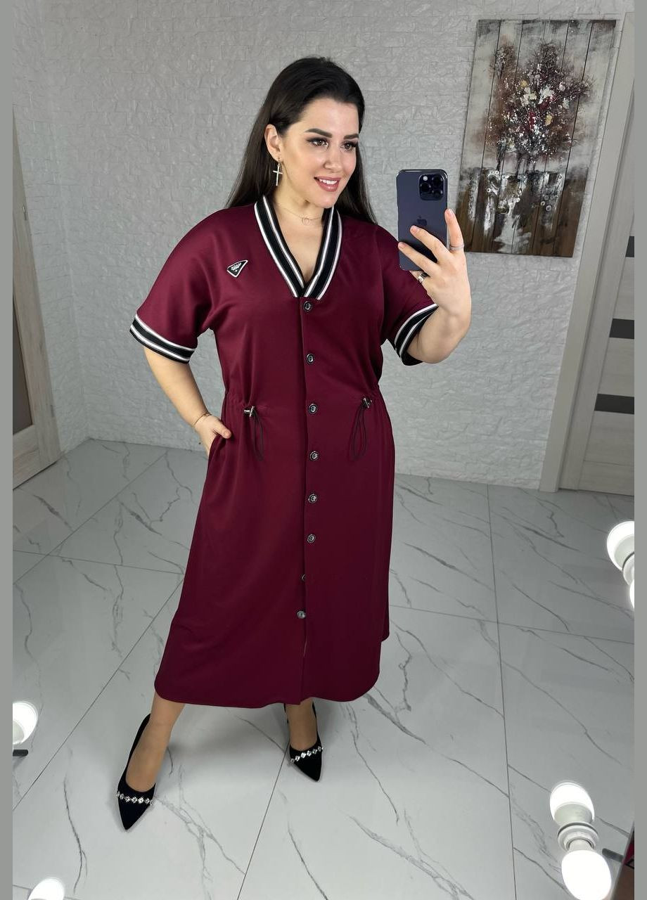 Бордовое женское платье-халат свободного кроя цвет бордовый р.62/64 452243 New Trend