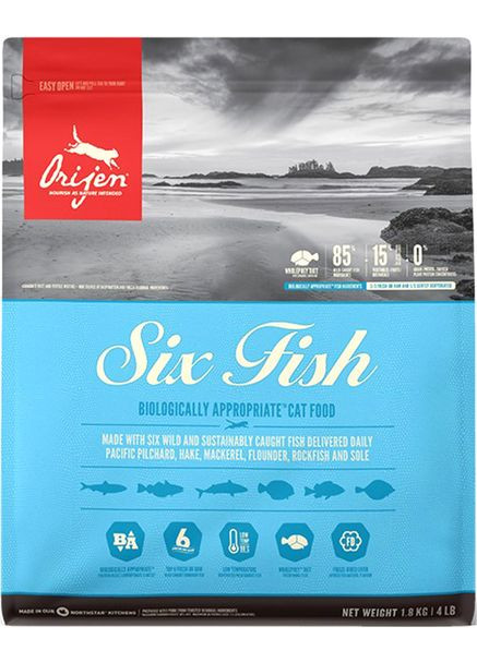 Сухой корм для кошек всех пород 6 Fish Cat & Kitten с рыбой 1.8 кг (o28118) Orijen (308752519)