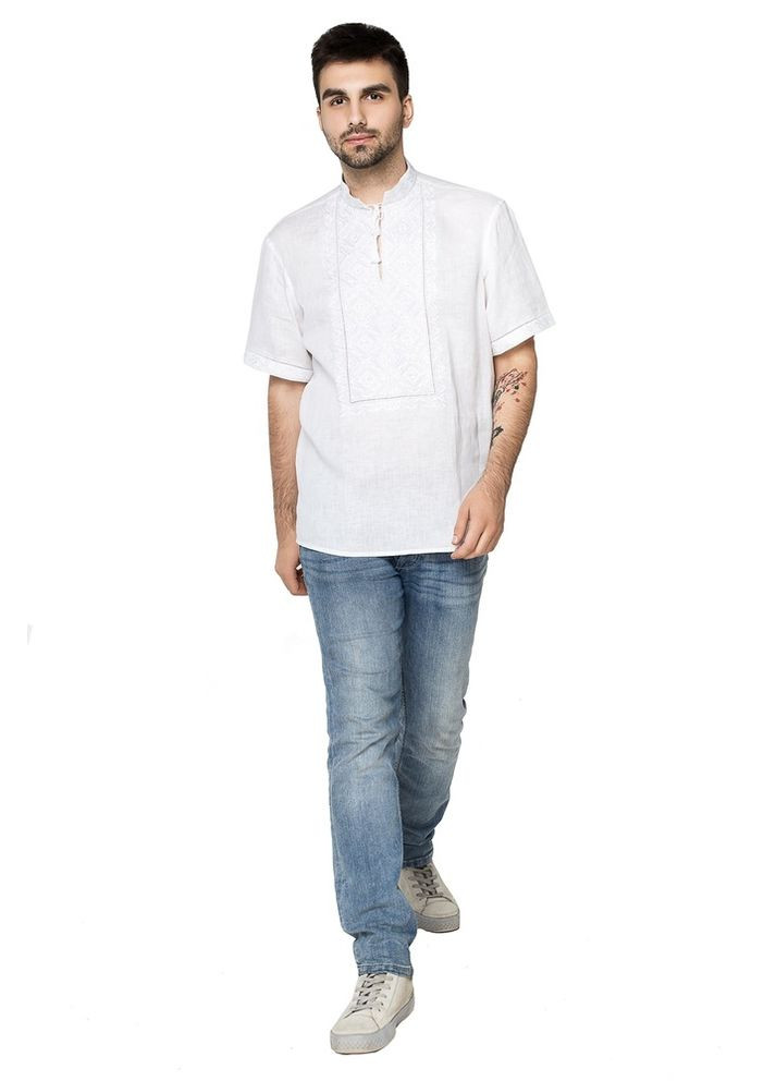Біла вишиванка чоловіча із лляного полотна білосвіт святковий (fm2514) Folk Moda (365812272)