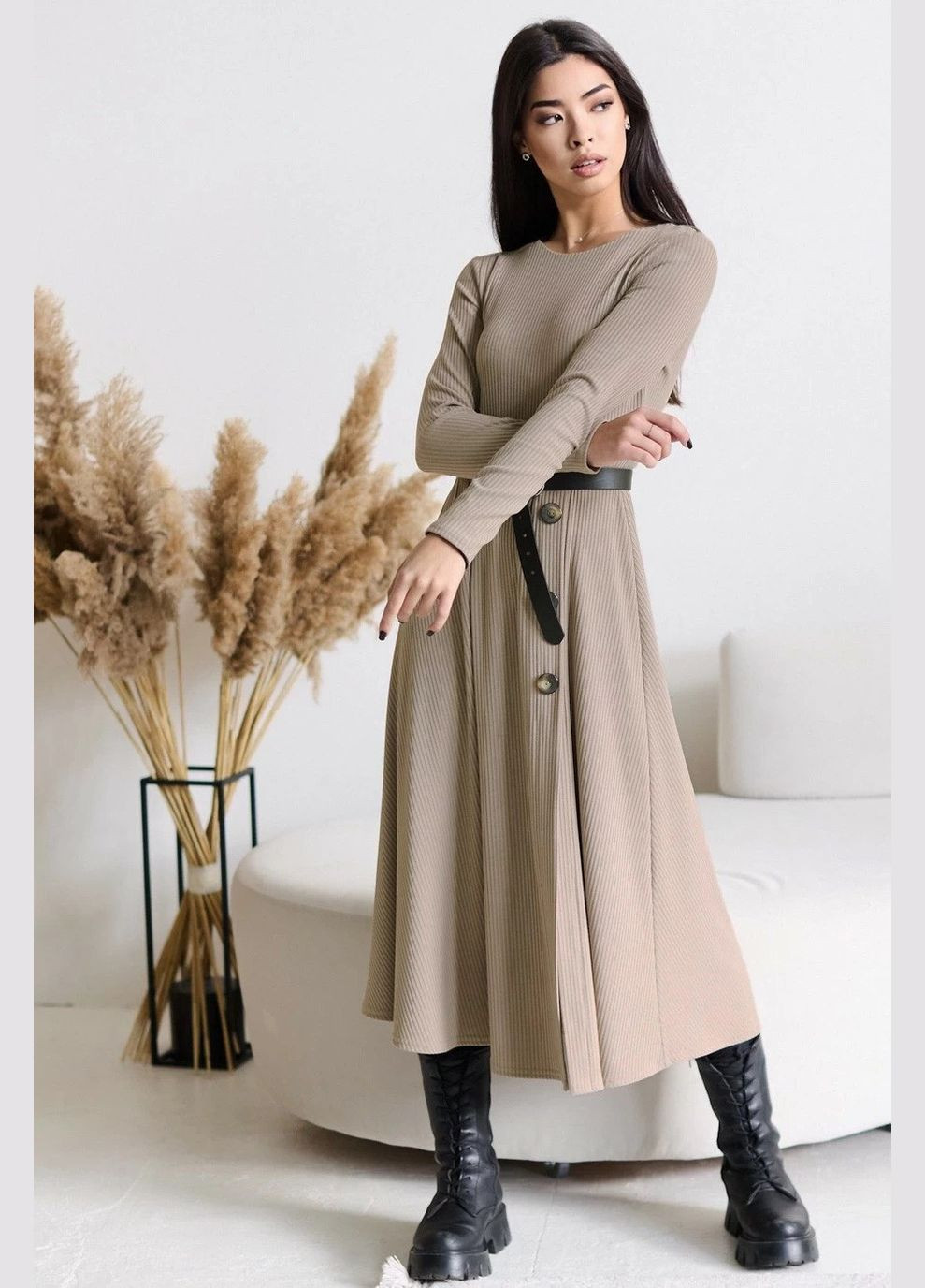 Кофейное повседневный, кэжуал платье с пышной юбкой Seventeen