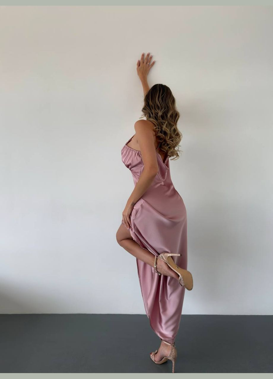 Пудрова кежуал шовкова максі сукня на брітельках а-силует Adelante однотонна