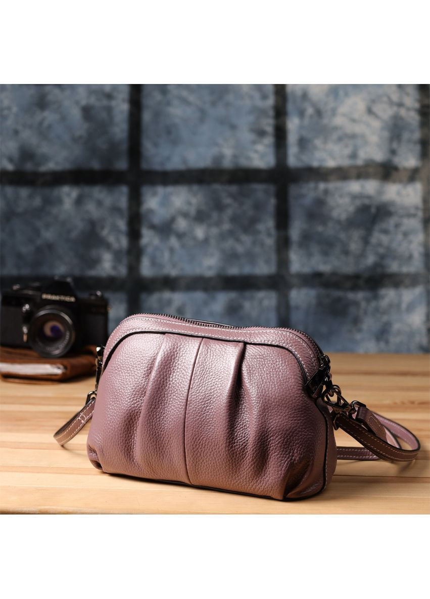 Интересная женская кожаная сумка с эффектной драпировкой 22898 Пурпурный Vintage (349442768)