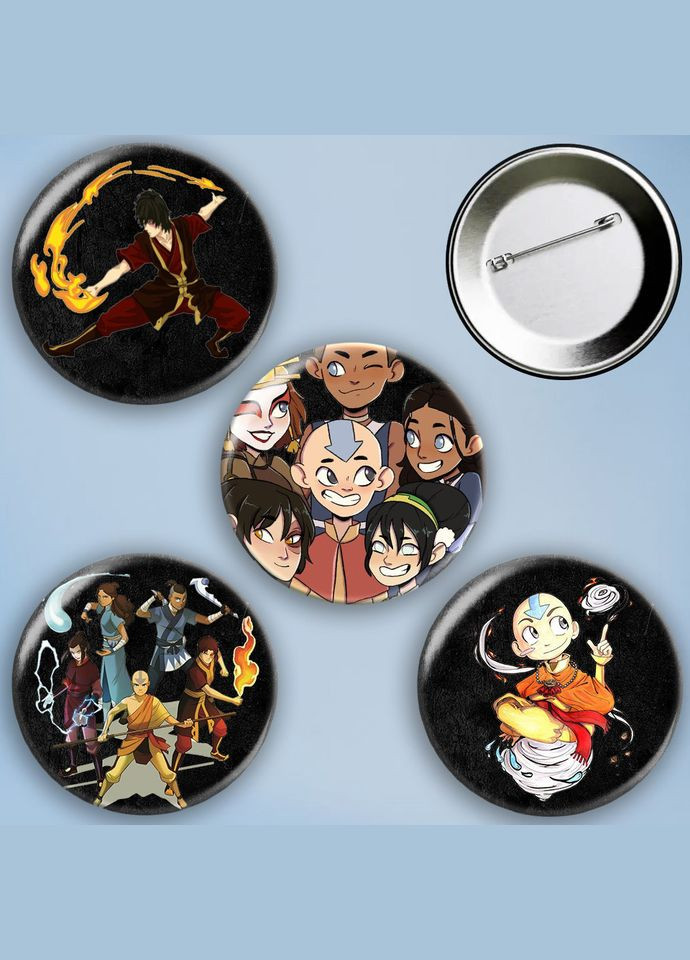 Значки на булавке набор 4 шт Аниме Аватар металлические на шпильке 56 мм No Brand (303108242)