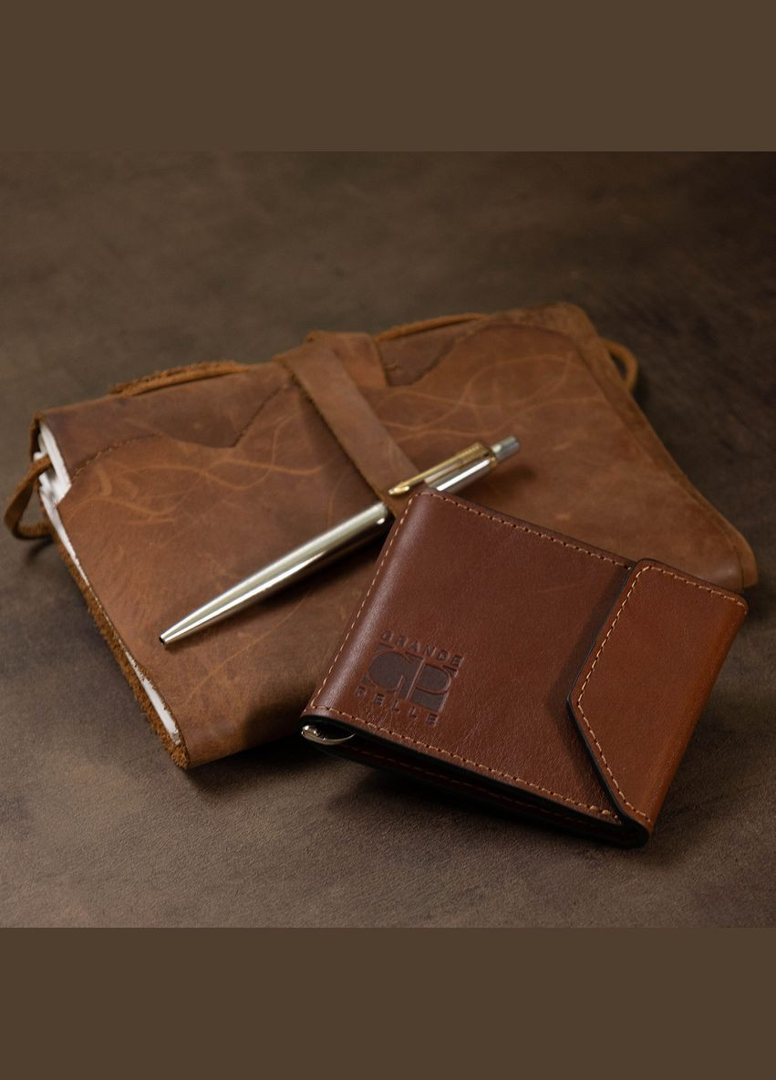 Чоловічий місткий затиск для грошей 11522 Коричневий Grande Pelle (329147208)