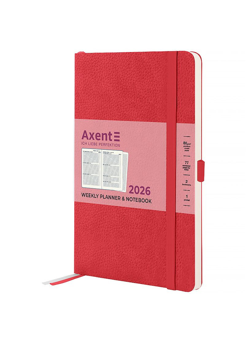 Щотижневик 125*195 2026 Partner Soft Skin червоний датований Axent (362206098)