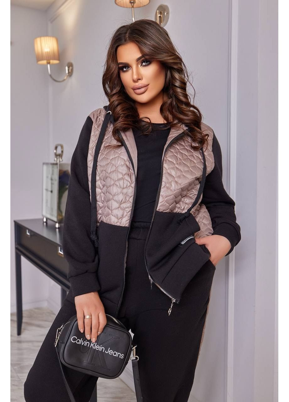 Женский утеплённый костюм на флисе чёрный с вставками цвета мокко Boni Спортивний костюм (361055525)